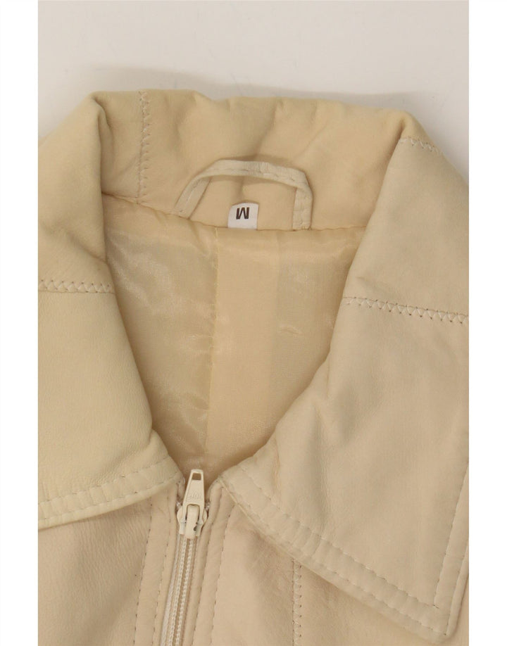 VINTAGE Womens Bomber Jacket UK 14 Medium Beige Synthetic Vintage Vintage and Second-Hand Vintage from Messina Hembry 