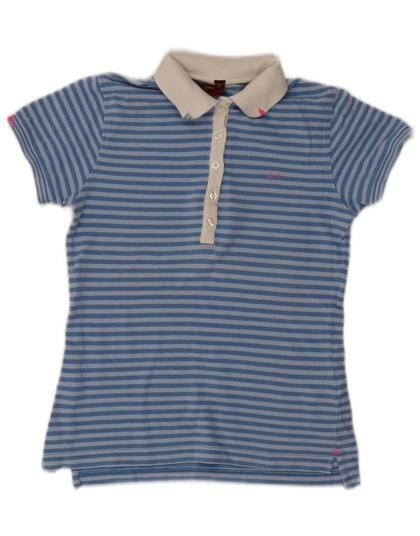 Sun68 Womens Polo Shirt UK 8 Small Blue Striped Cotton