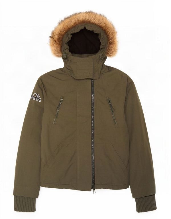 Женская ветровка с капюшоном Superdry UK 14, средний цвет хаки, полиэстер