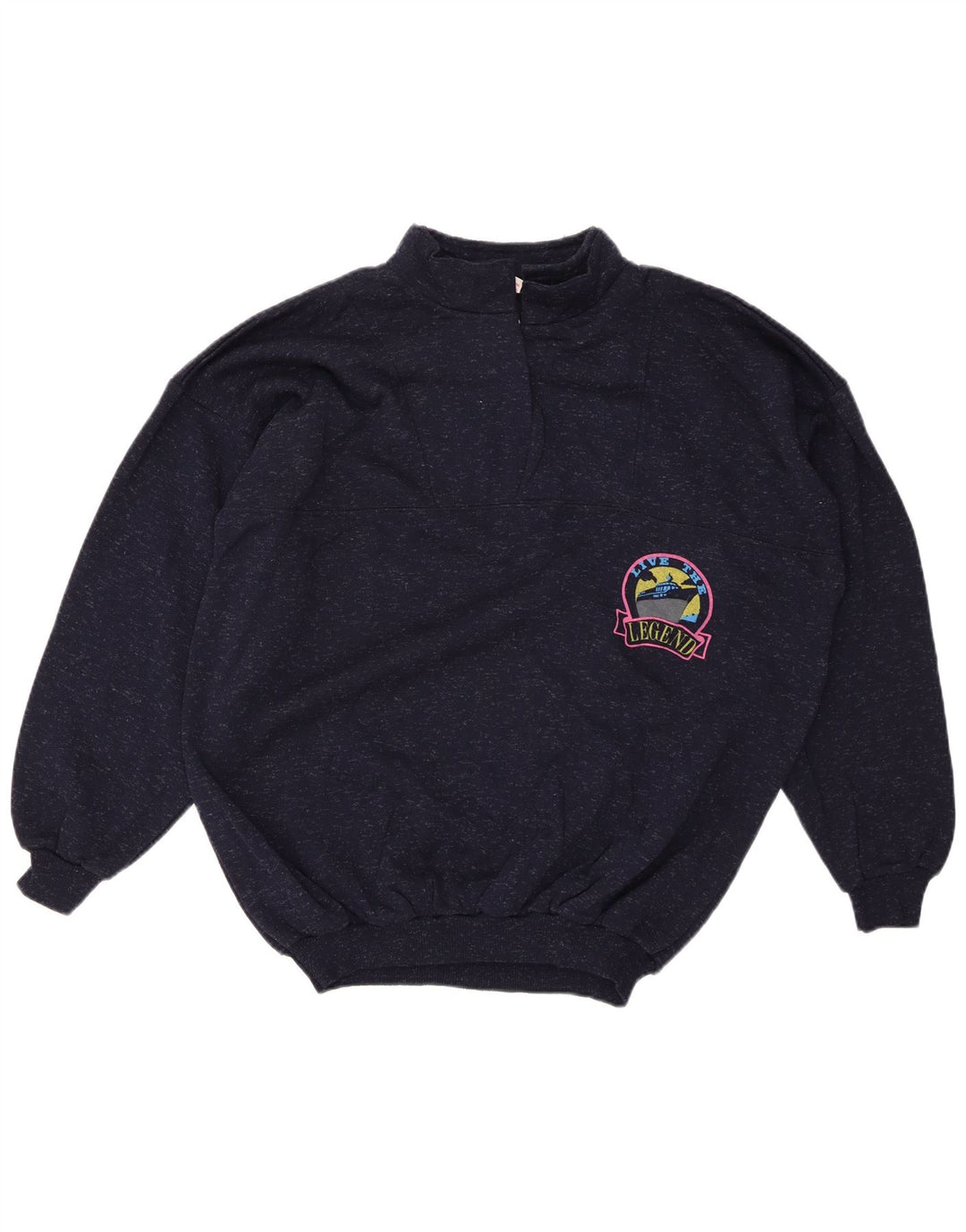 ВИНТАЖНЫЙ женский джемпер с воротником на молнии, Великобритания 20, размер 2XL, темно-синий хлопковый крапчатый свитер