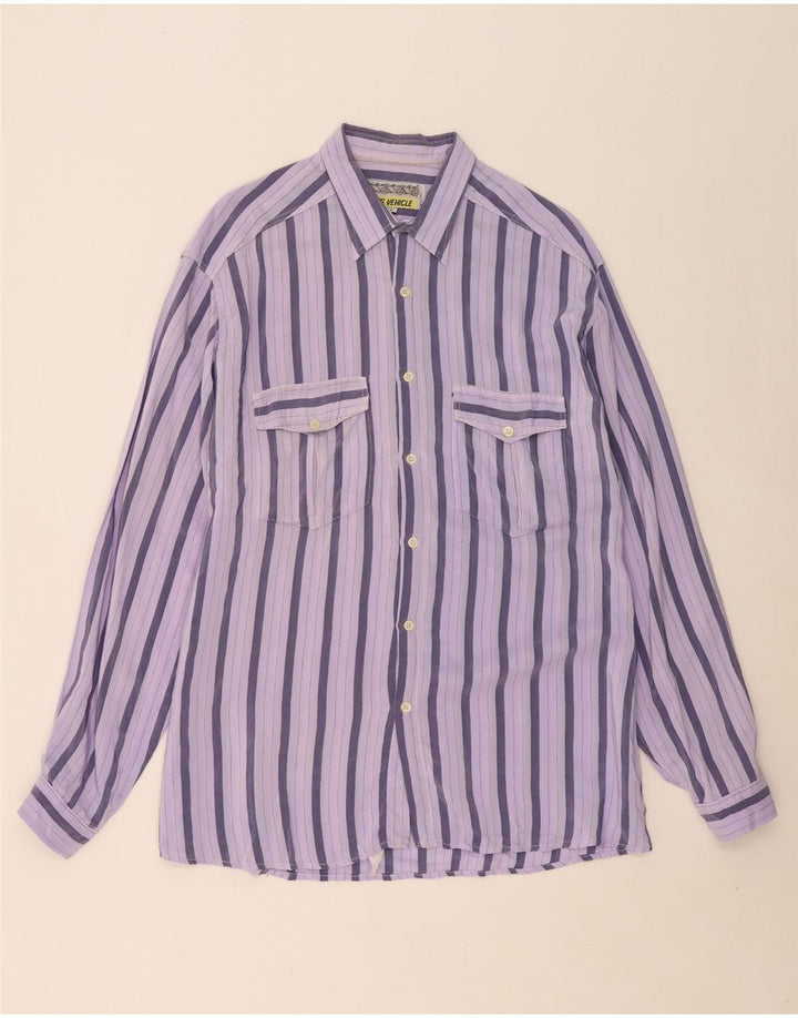 VINTAGE Mens Shirt Large Purple Striped Cotton