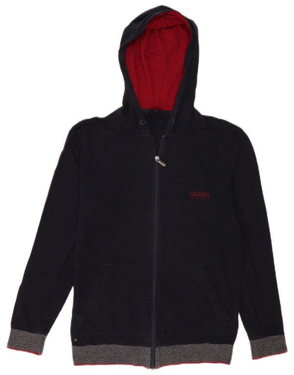 Мужской свитер с капюшоном на молнии HUGO BOSS, маленький, темно-синий, хлопок