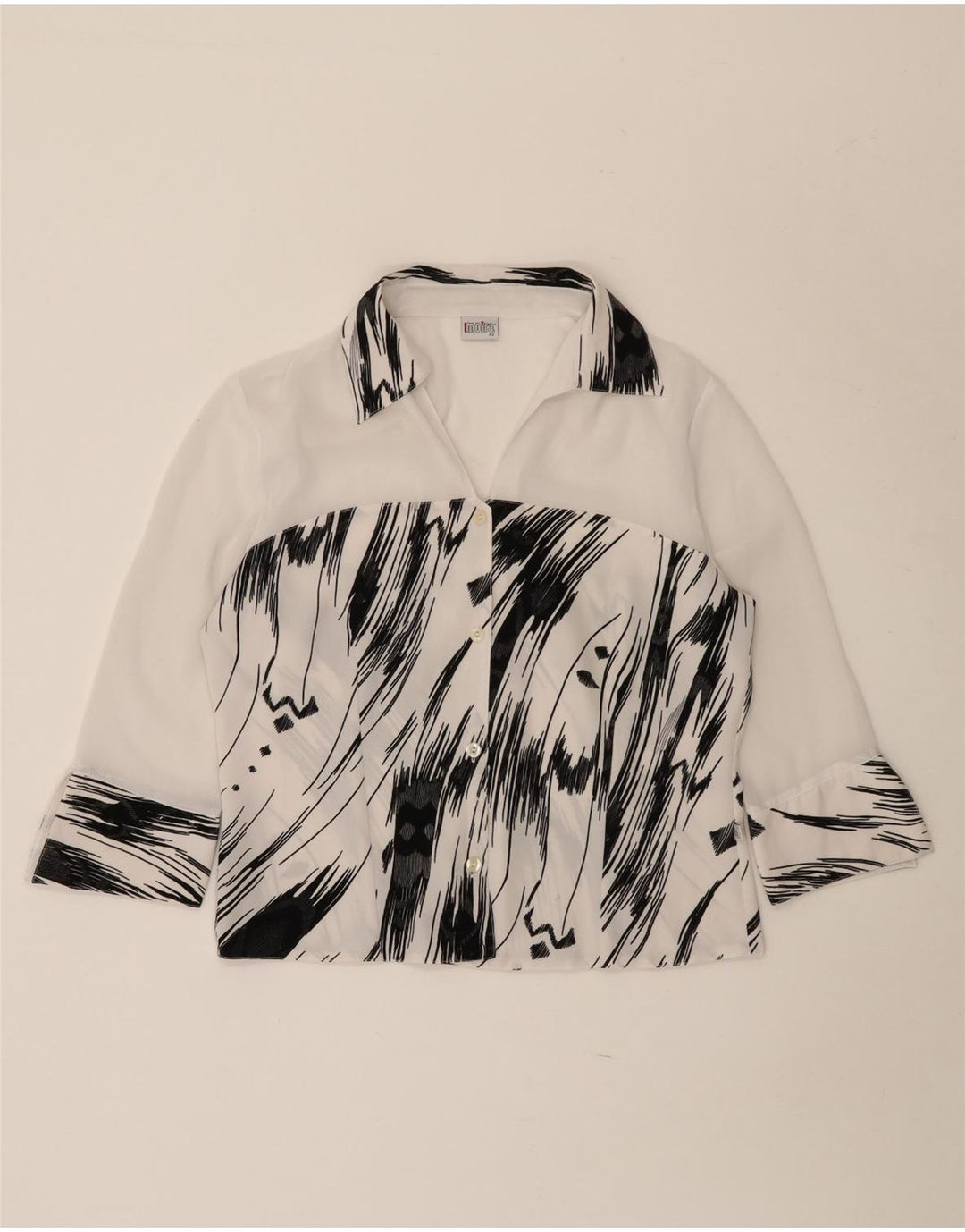 Винтажная женская блузка-рубашка с рукавом 3/4 IT 42, средний полиэстер в белую полоску