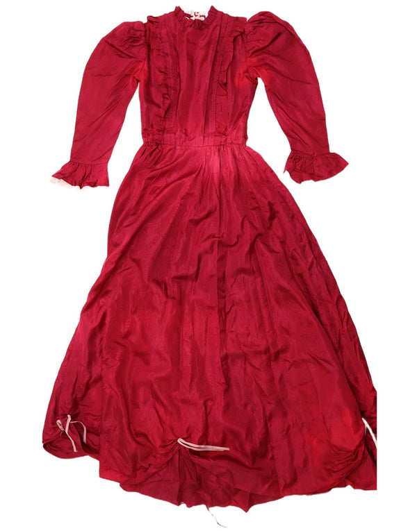 ВИНТАЖНОЕ женское платье принцессы с рюшами спереди, Великобритания, 10 шт., маленькое бордовое