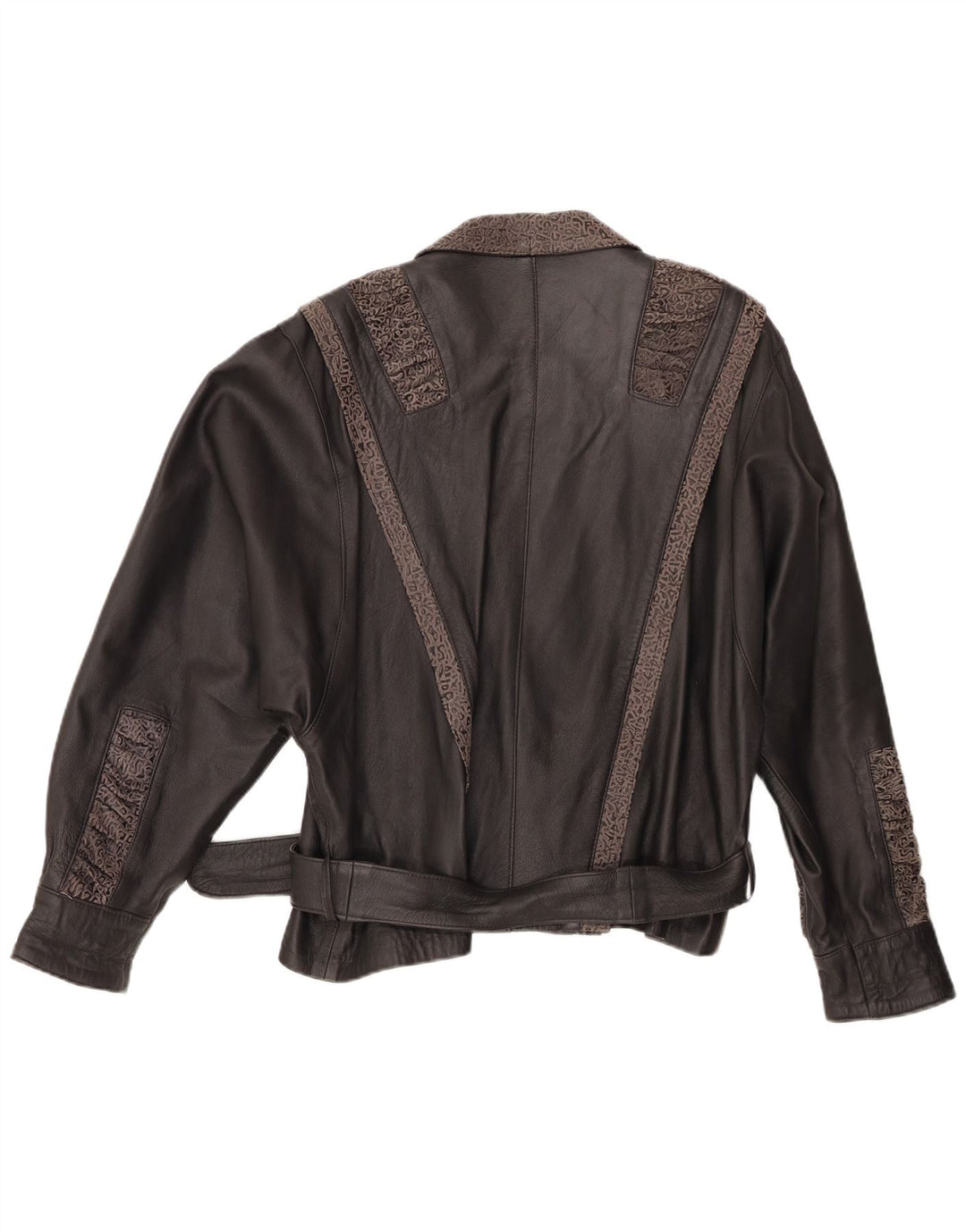 ВИНТАЖНАЯ Женская кожаная куртка IT 48 XL Черная кожа с геометрическим рисунком