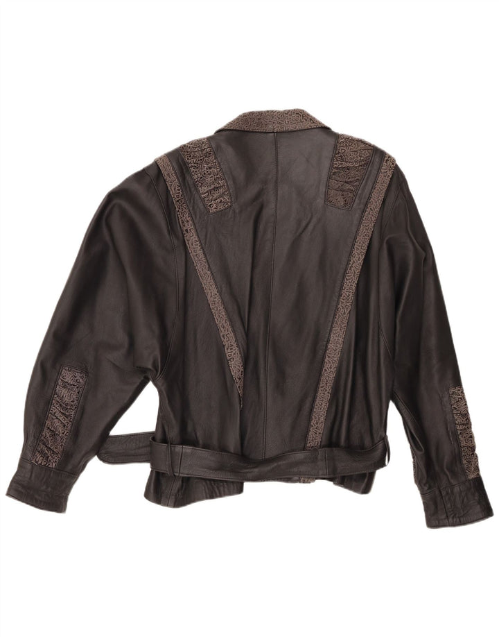 ВИНТАЖНАЯ Женская кожаная куртка IT 48 XL Черная кожа с геометрическим рисунком