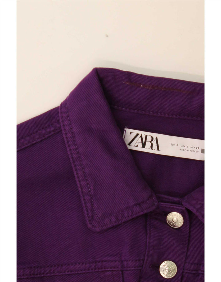Женская укороченная джинсовая куртка Zara UK 10, маленькая фиолетовая