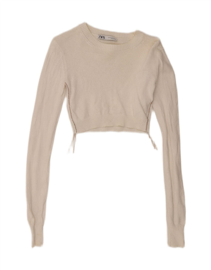 Женский укороченный топ Zara с длинным рукавом UK 6 XS, белый