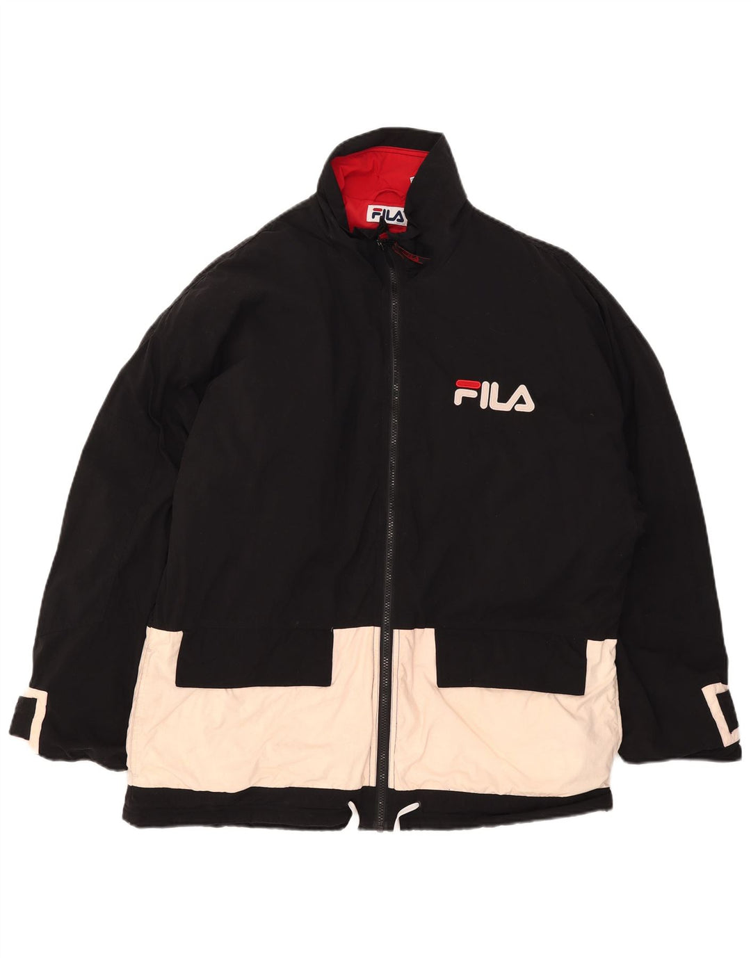 Мужская стеганая куртка Fila UK 38, средний черный нейлон с цветными блоками