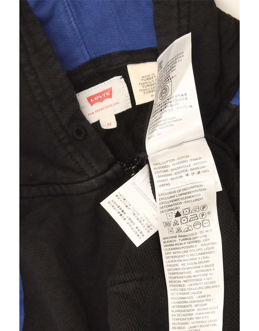 Мужской свитер с капюшоном на молнии Levi's, средний черный, хлопок с цветными блоками