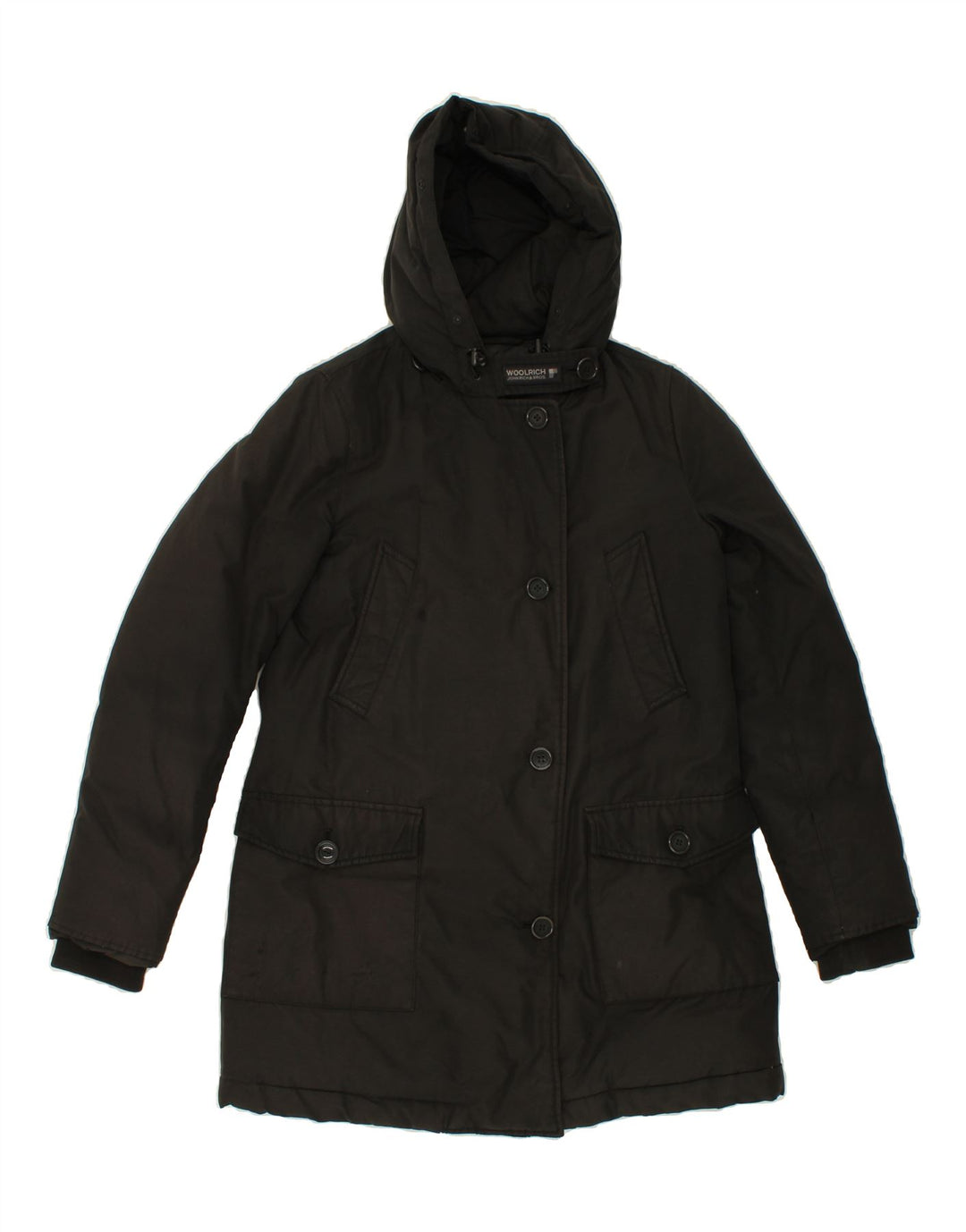 WOOLRICH Womens Hooded Padded Coat UK 10 Small Black Polyester Vintage Woolrich and Second-Hand Woolrich from Messina Hembry 