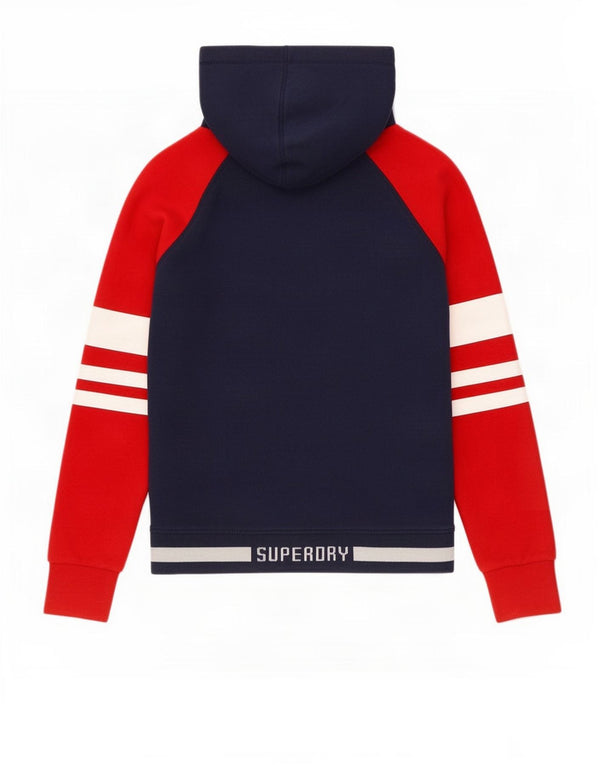 Мужской свитер с капюшоном на молнии Superdry, маленький, темно-синий, хлопок с цветными блоками