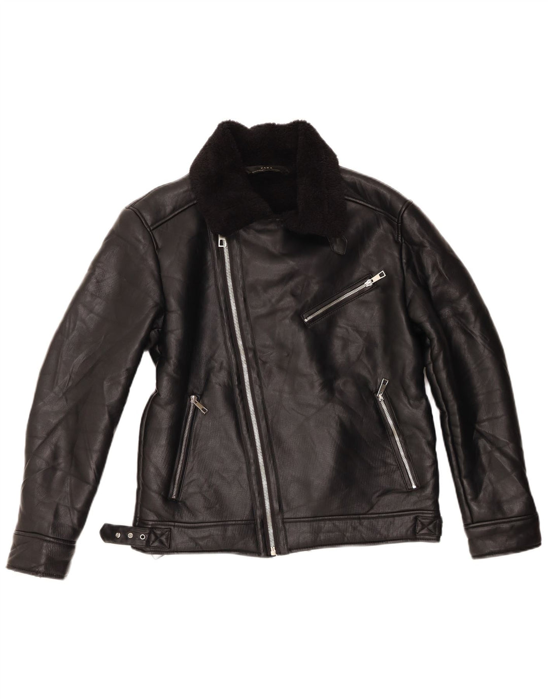 Женская байкерская куртка Zara из шерпа UK 14, средний черный полиэстер
