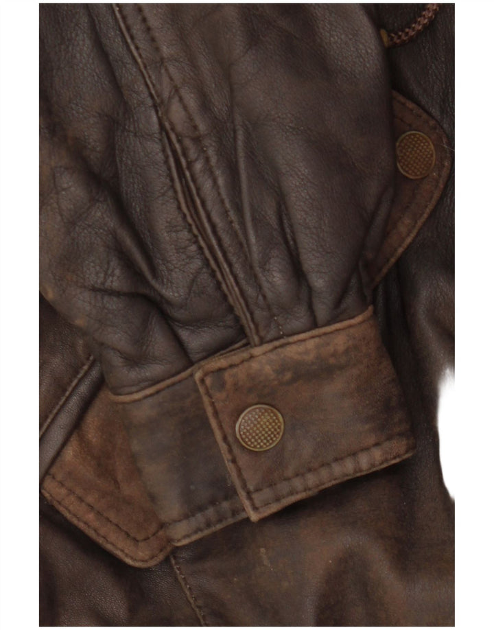 ВИНТАЖНОЕ женское кожаное пальто с капюшоном EU 38, кожа среднего коричневого цвета