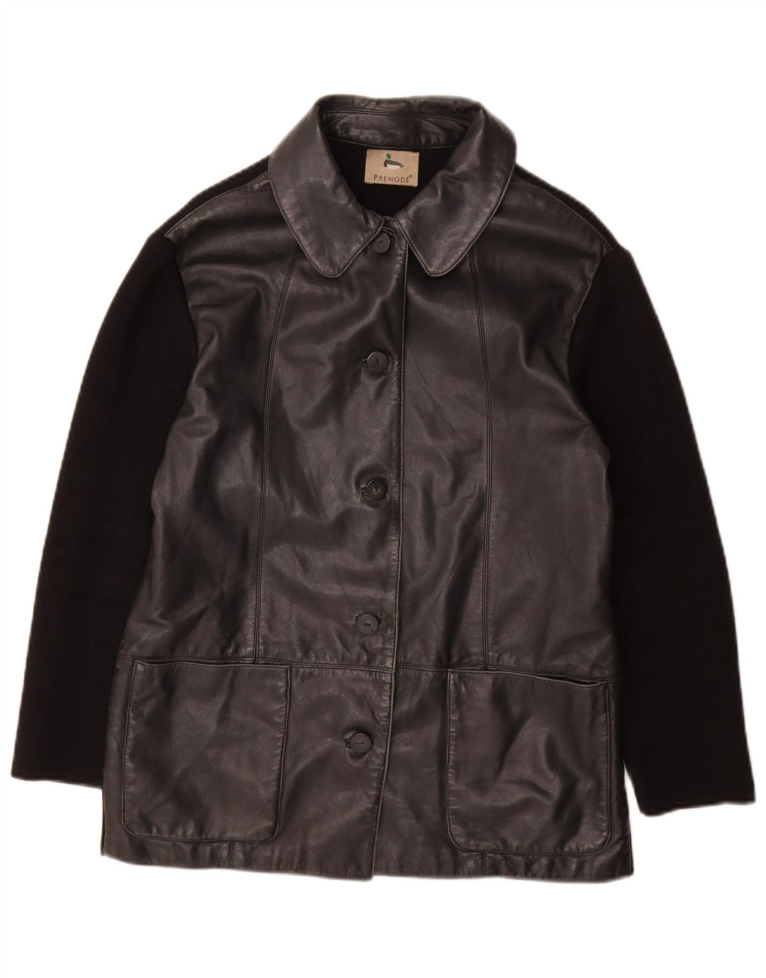 Женская кожаная куртка Premode UK 12, кожа среднего размера, черная