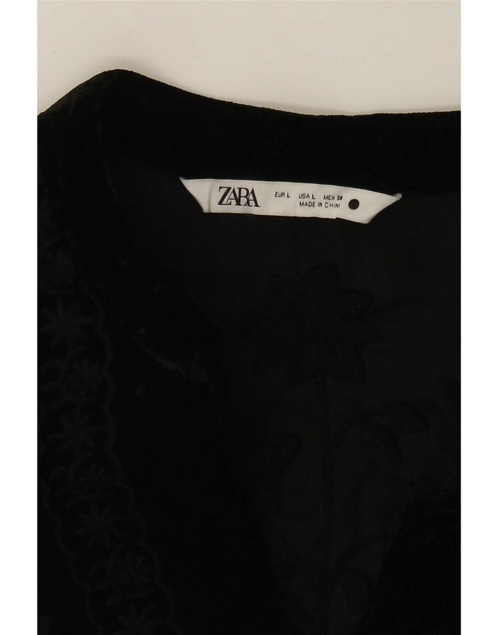 Женский бомбер Zara UK 16, большой черный с цветочным принтом