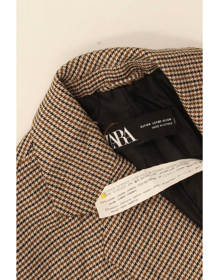 Женский пиджак оверсайз на 1 пуговице Zara EU 34 2XS Коричневый с узором "гусиные лапки"