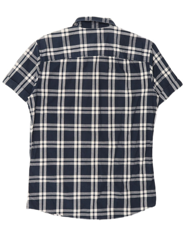 Jack & Jones Mens Short Sleeve Shirt Medium Navy Blue Check Cotton