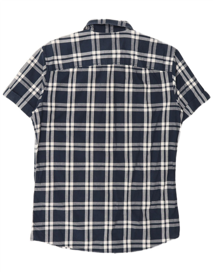 Мужская рубашка с коротким рукавом Jack & Jones среднего размера, темно-синяя клетка, хлопок