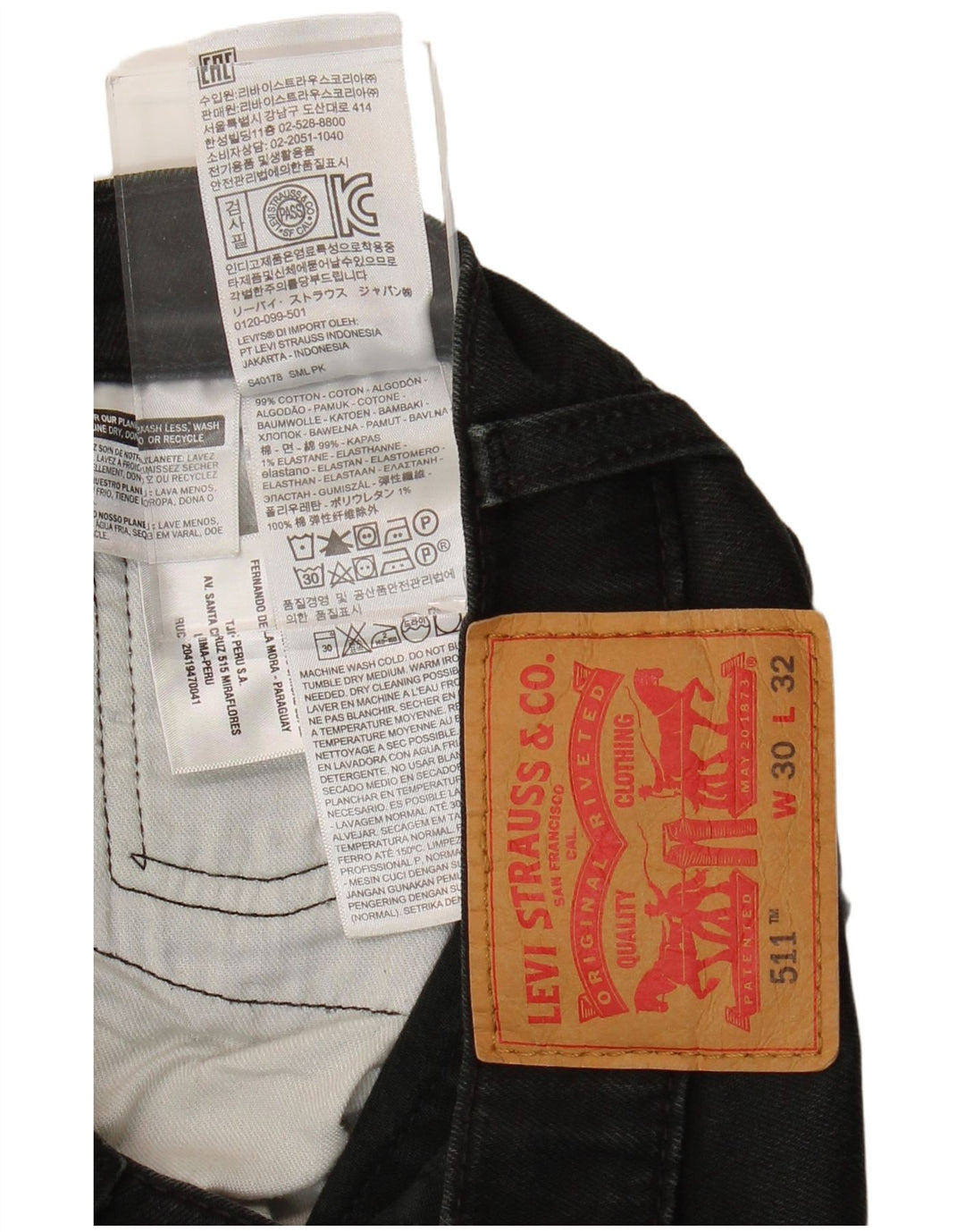 Мужские джинсы Levi's Slim 511 W30 L29, черный хлопок