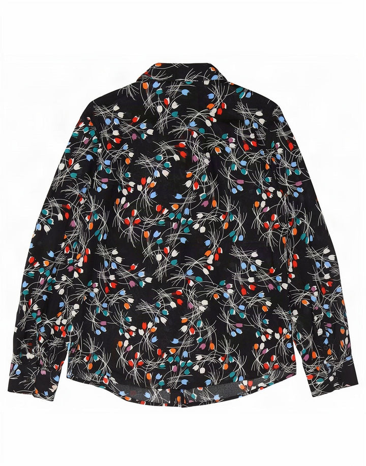 Женская рубашка Benetton UK 14, хлопковая, среднего размера, черная с цветочным принтом