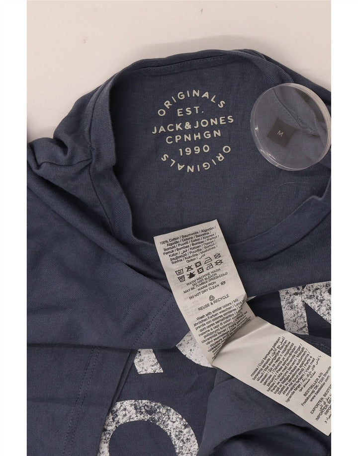 Мужская футболка с рисунком Jack & Jones, хлопковый топ среднего синего цвета