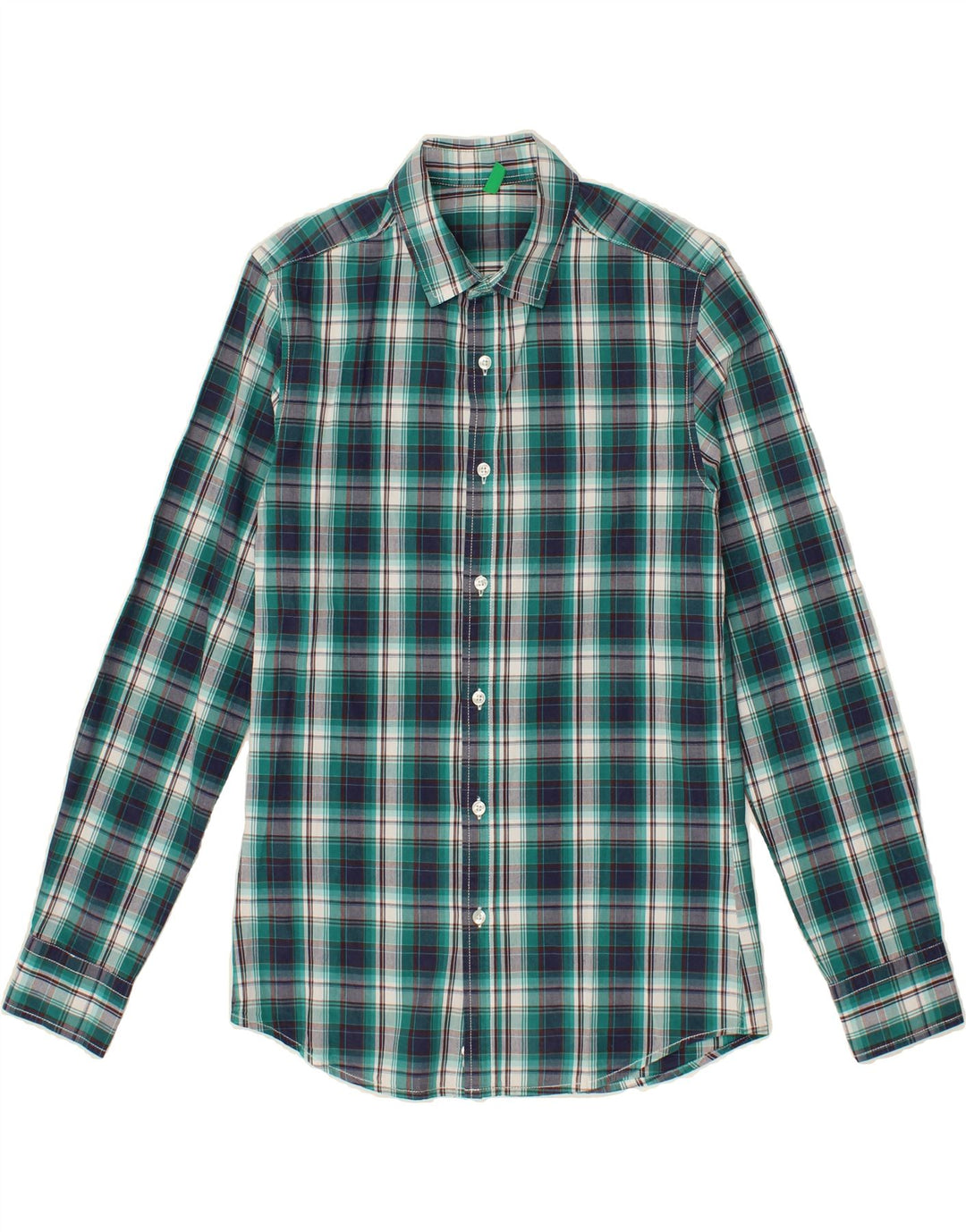 BENETTON Mens Shirt Small Green Check Cotton Vintage Benetton and Second-Hand Benetton from Messina Hembry 