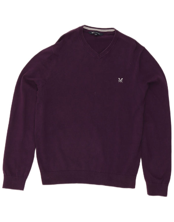 Crew Clothing Mens V-Neck Jumper Sweater Medium Purple Cotton