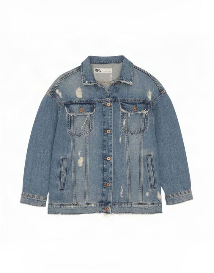 Женская джинсовая куртка оверсайз Zara UK 10, маленькая синяя, хлопок