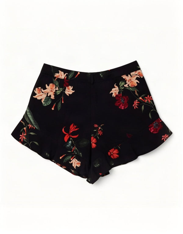 Zara Женские повседневные шорты с высокой талией, маленькие W26, черные вискозные с цветочным принтом