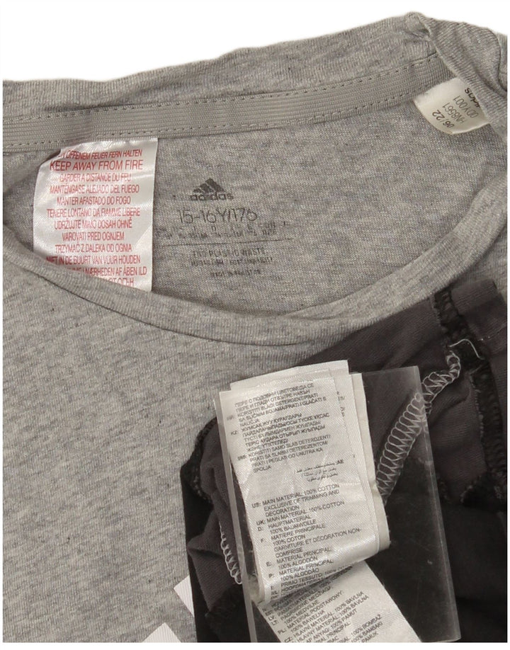Футболка ADIDAS с рисунком для мальчиков, топ 15–16 лет, серый хлопок с цветными блоками