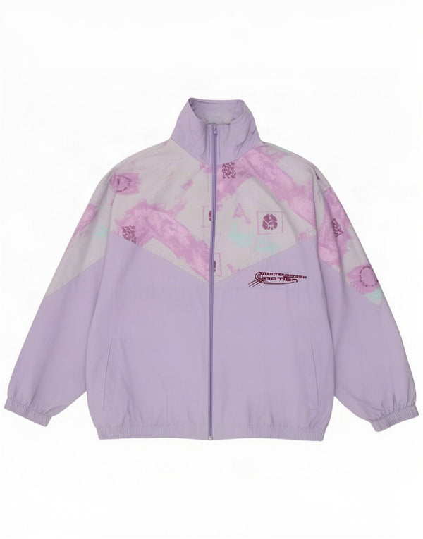 Винтажный женский спортивный костюм оверсайз, верхняя куртка IT 48 XL, фиолетовый с цветными блоками