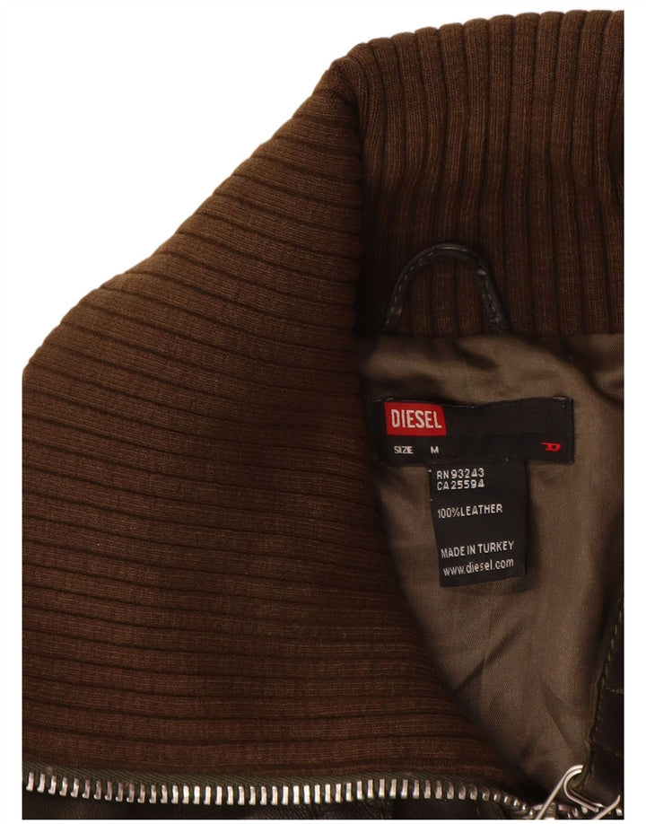 Женская кожаная куртка-бомбер Diesel UK 12, кожа среднего коричневого цвета