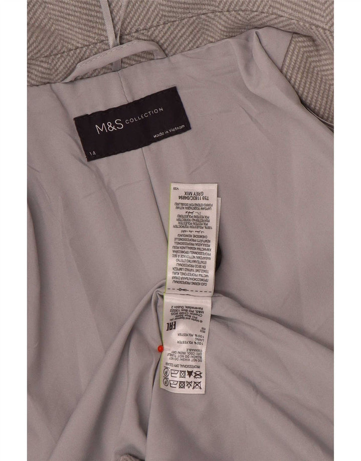Женское пальто Marks & Spencer UK 14, большой серый полиэстер с рисунком «елочка»
