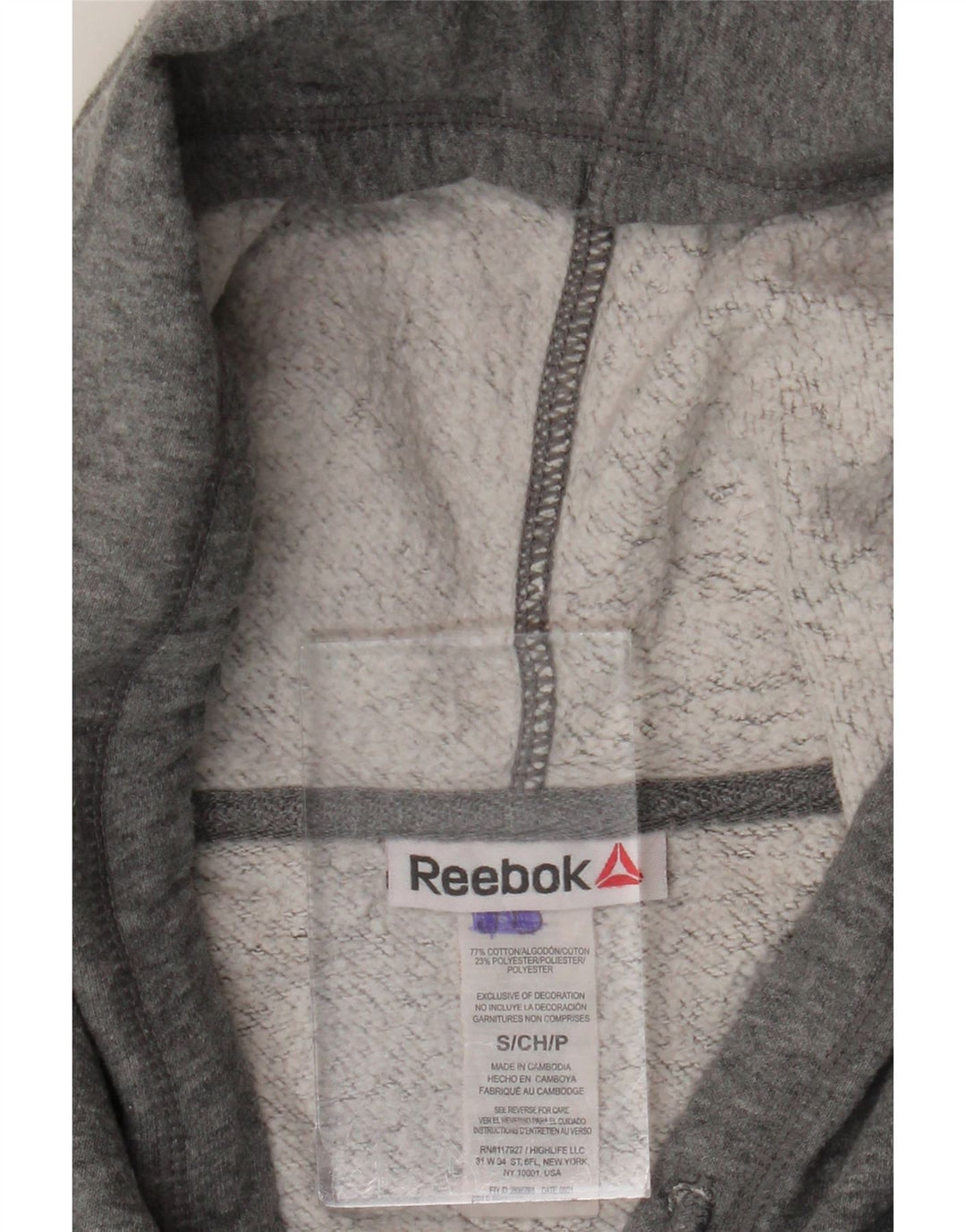 Мужской свитер с капюшоном на молнии Reebok, маленький серый, хлопковый