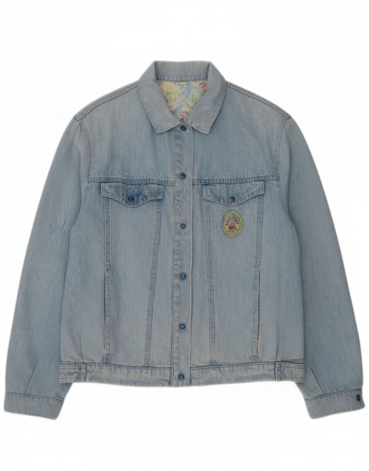 Винтажная женская джинсовая куртка с рисунком IT 44, средний синий с цветочным принтом