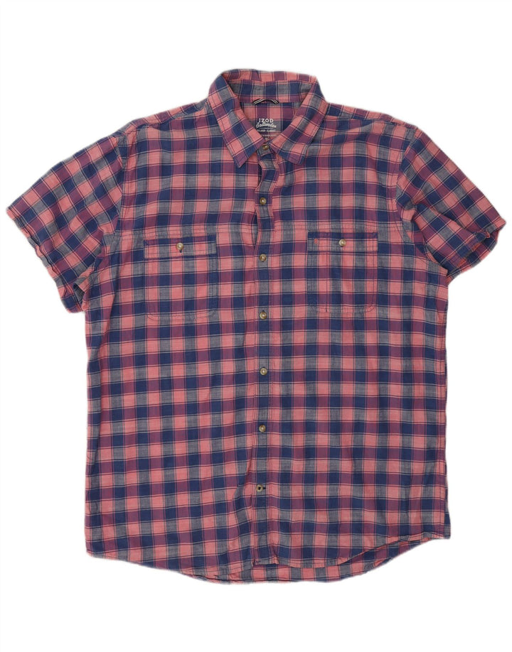 Izod Мужская рубашка с коротким рукавом с соленой водой, XL, темно-синяя клетка, хлопок