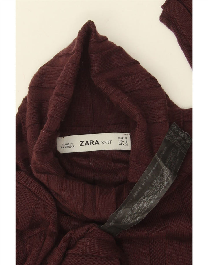 Женская блузка с высоким воротником Zara Top UK 10, маленький бордовый лиоцелл
