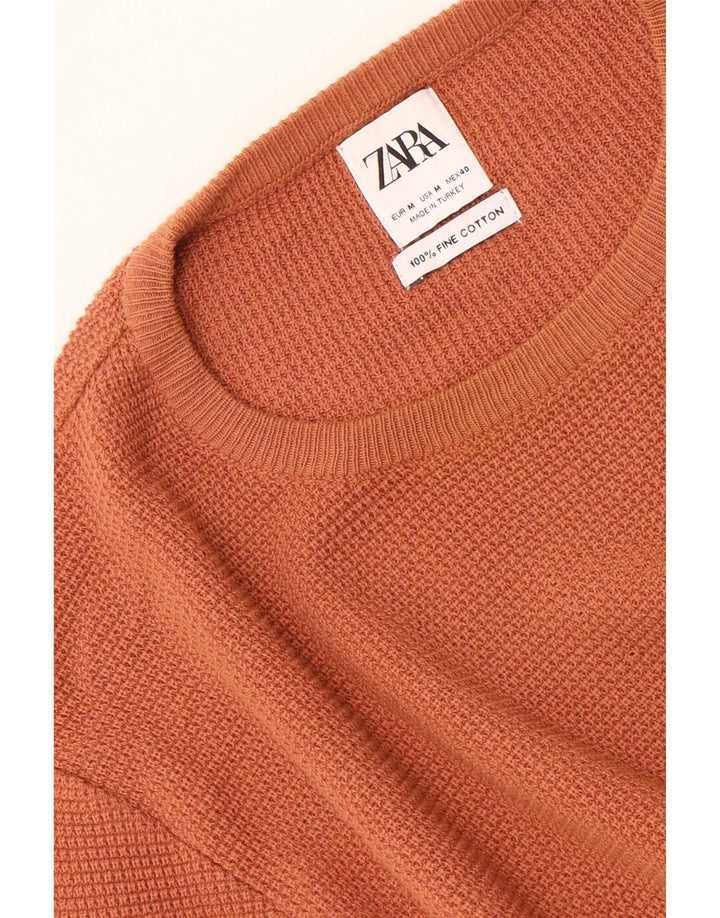 Мужской джемпер с круглым вырезом Zara, хлопковый свитер среднего оранжевого цвета