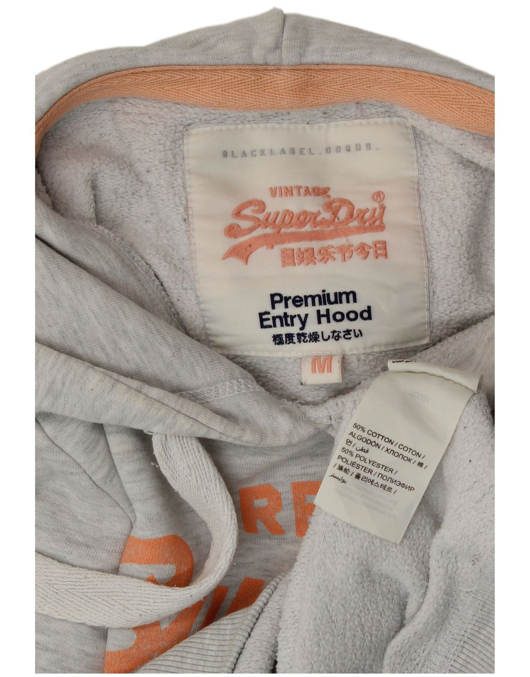 SUPERDRY Womens Graphic Hoodie Jumper UK 14 Medium Grey Flecked Cotton Vintage Superdry and Second-Hand Superdry from Messina Hembry 
