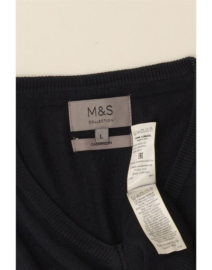 Мужской джемпер с v-образным вырезом MARKS & SPENCER, большой темно-синий акрил