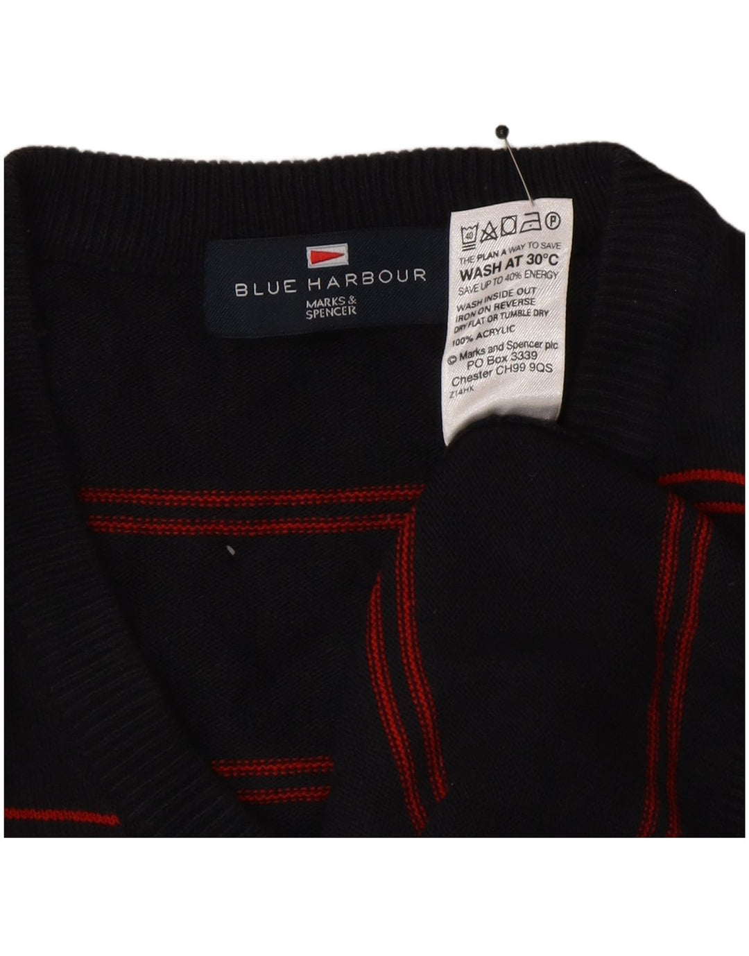 Мужской джемпер с v-образным вырезом Marks & Spencer Blue Harbour, большой темно-синий