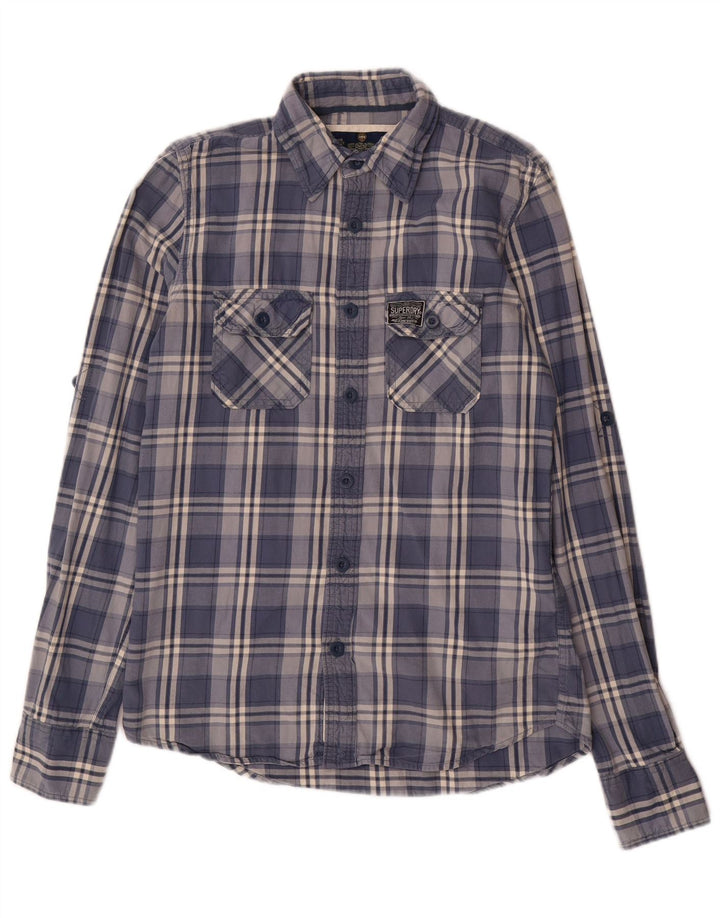 Мужская фланелевая рубашка Superdry, хлопковая синяя клетка среднего размера
