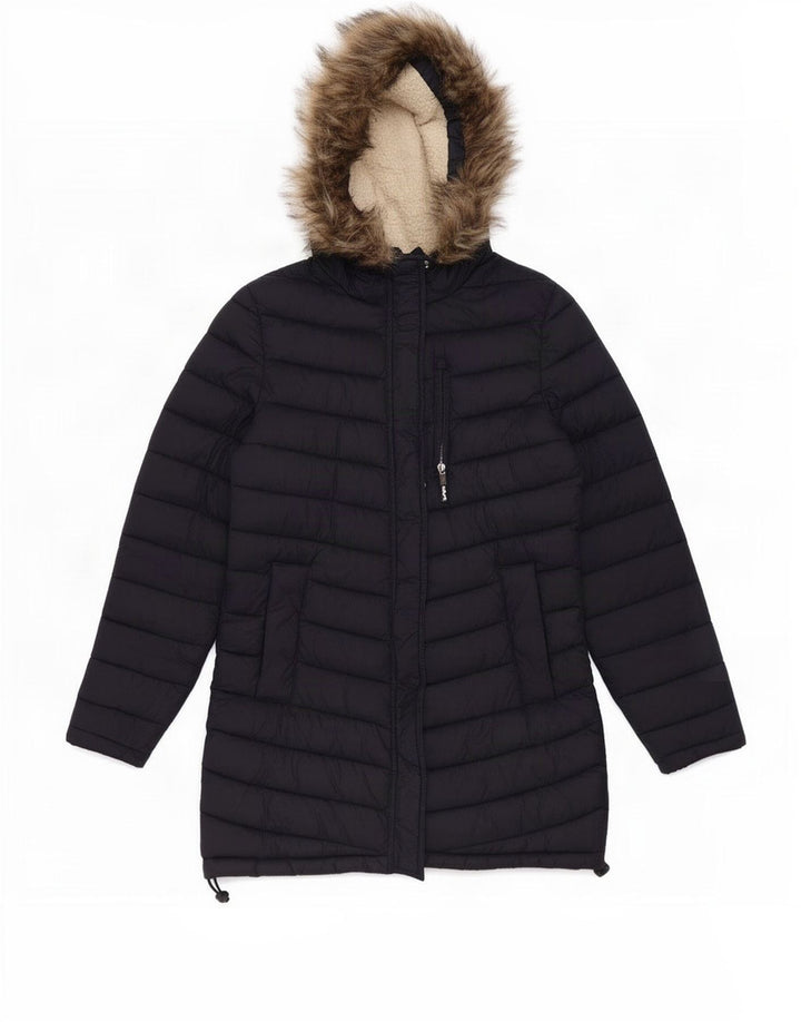 Женская утепленная куртка с капюшоном Superdry UK 14, средний темно-синий, нейлон