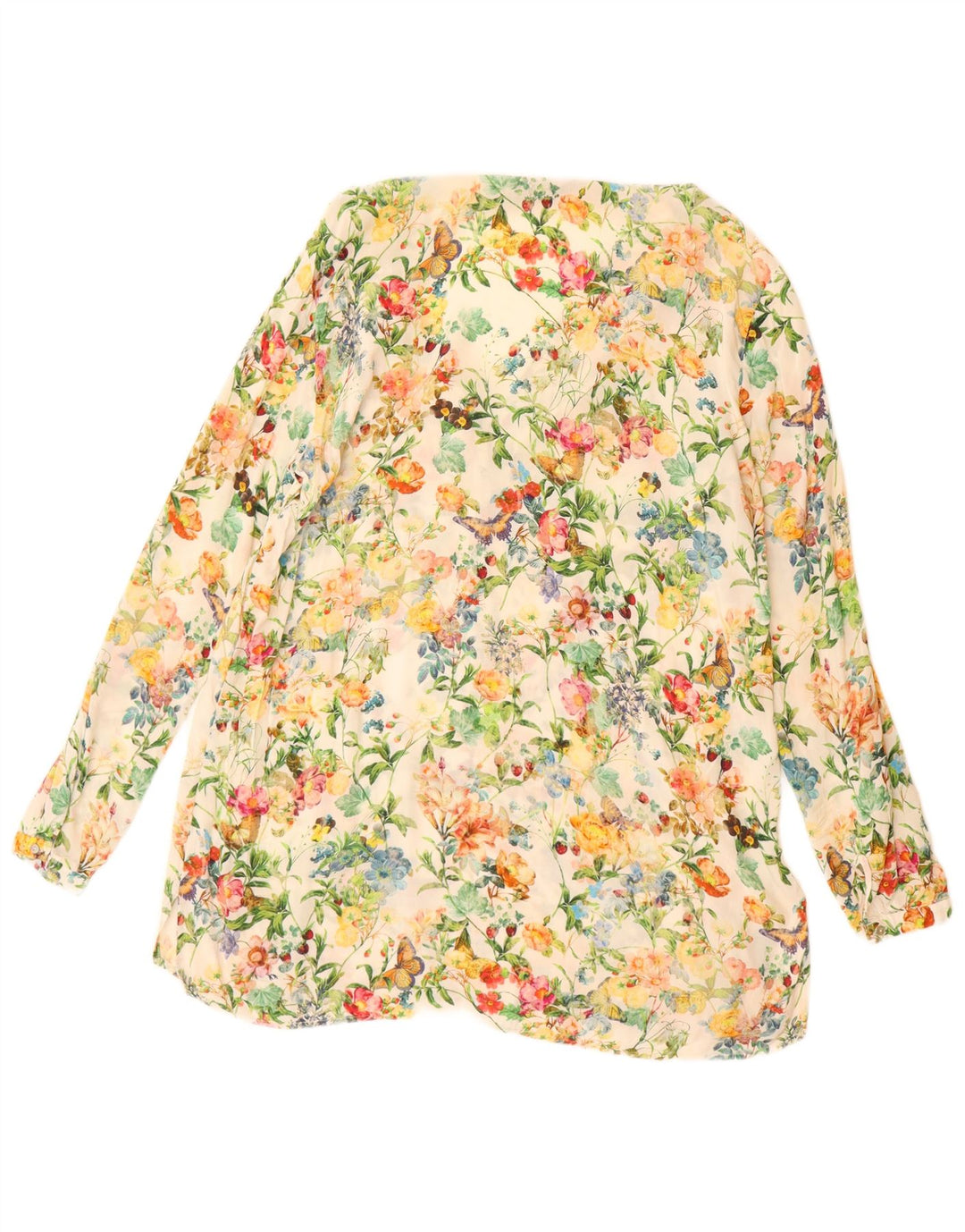 Женская удлиненная блузка с длинными рукавами ZARA, Великобритания, 16, большой белый с цветочным принтом