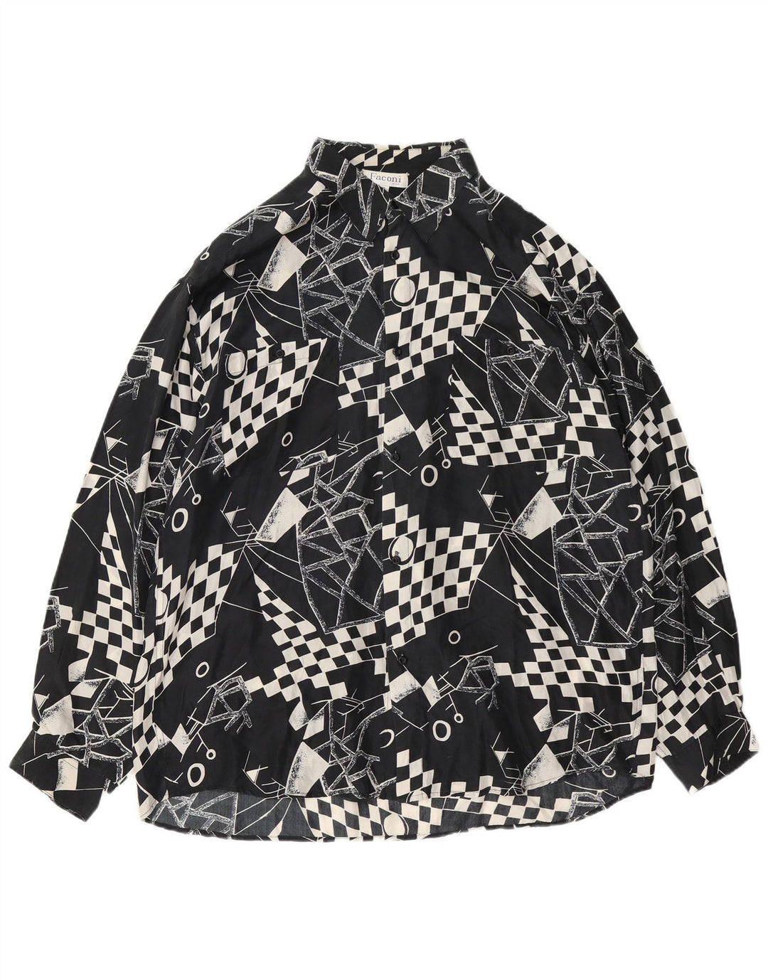 Мужская рубашка VINTAGE XL, черная, шелковая с геометрическим рисунком