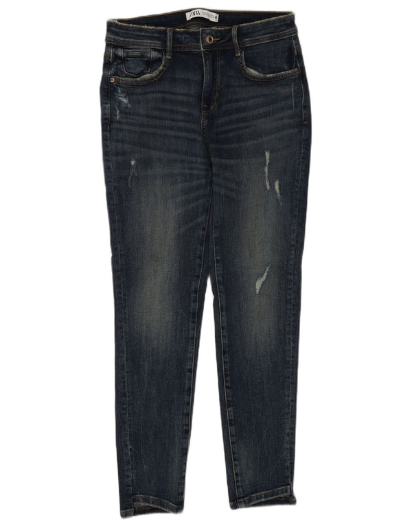 Женские потертые джинсы скинни Zara EU 38, маленькие W28 L28, синие, хлопок