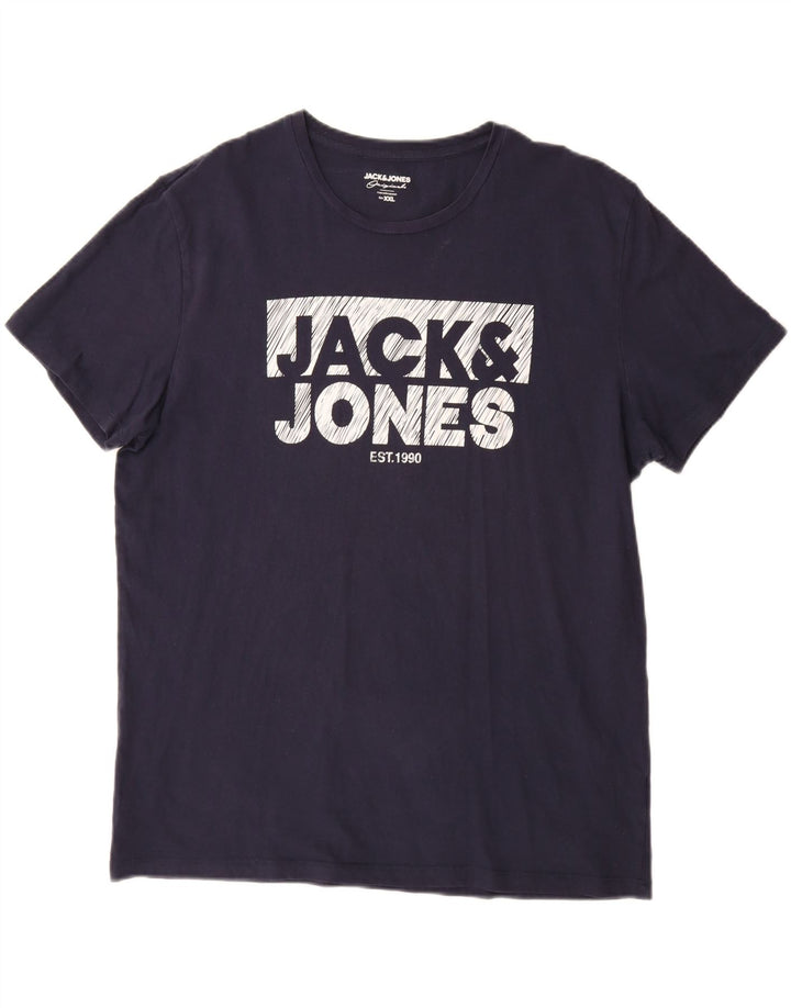 Мужская футболка с рисунком JACK & JONES, 2XL, темно-синий, хлопок