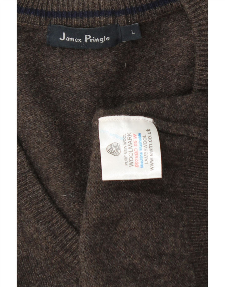 Мужской джемпер с v-образным вырезом James Pringle, большой коричневый из овечьей шерсти