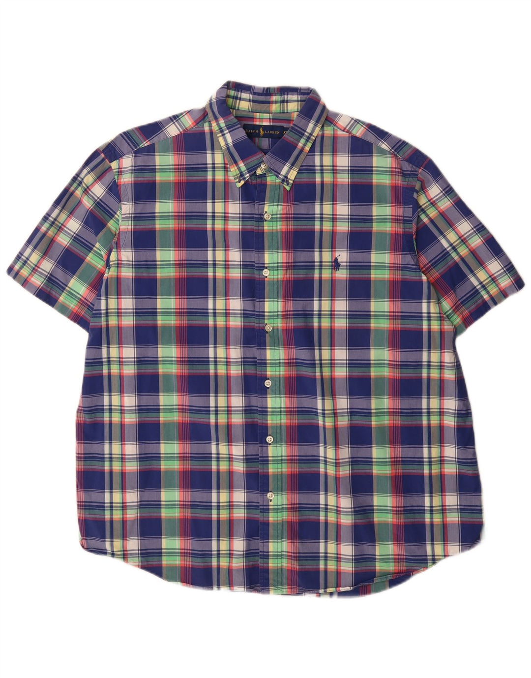 Мужская рубашка с коротким рукавом Ralph Lauren 2XL, синяя клетка, хлопок